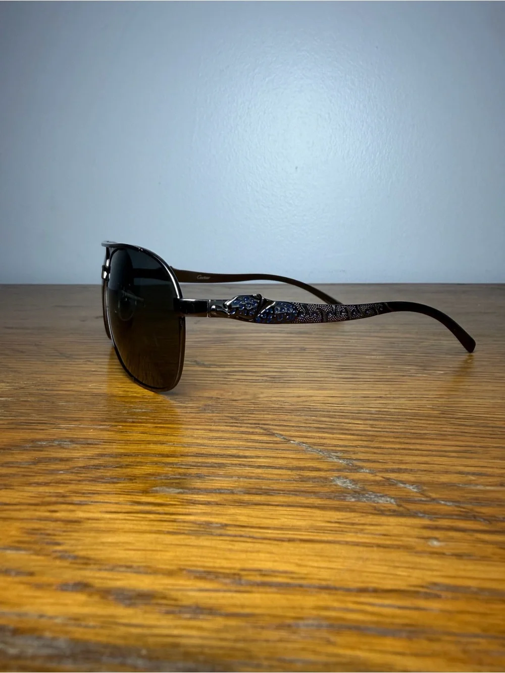 Vintage CARTIER Black Jaguar Gray Arms Sunglasses No Case.